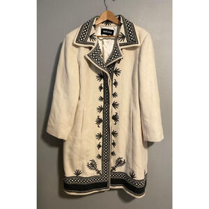 Trilogi Coat Womens Large White Wool Embroidered Long Overcoat Boho Artsy Y2K